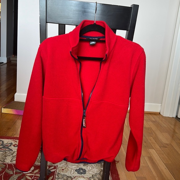 CLASSIC LL BEAN red full zip Polartec fleece jacket. Dark blue trim. Size S. - Picture 1 of 14